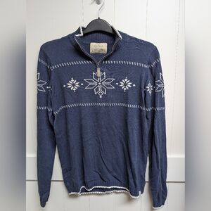 Men's Old Ranch Navy Zip-Up Snowflake Knit Sweater, Large